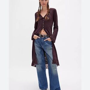 Free People NWT Women's Brown full button down duster cardigan Size S